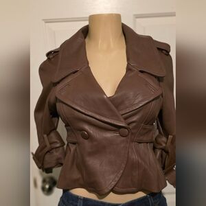 bebe Chocolate Leather Jacket Sz S
